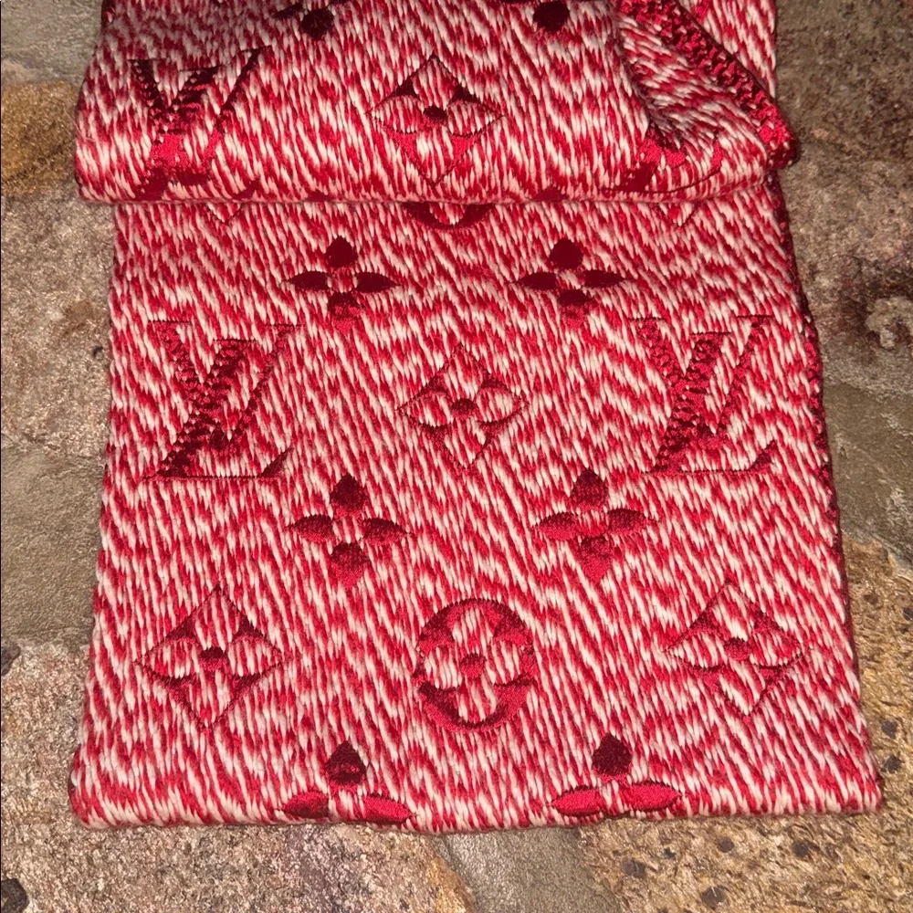 Louis Vuitton Red and White Logo Scarf